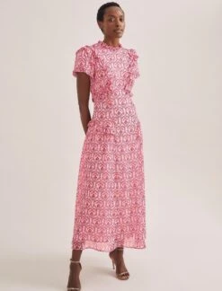 Mirabel Gold Metallic Fil Coupé Maxi Dress - Pink Carnation Print -The Modern Femme Sales SU24 D619 MIRABEL PINK CARNATION PRINT 688 873