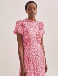 Mirabel Gold Metallic Fil Coupé Maxi Dress - Pink Carnation Print -The Modern Femme Sales SU24 D619 MIRABEL PINK CARNATION PRINT 688 879