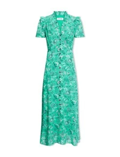 Liliana Cotton Blend Maxi Dress - Green White Palm Floral -The Modern Femme Sales SU24 D620 LILIANA GREENWHITEPALMFLORALPRINT CO