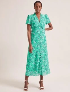 Liliana Cotton Blend Maxi Dress - Green White Palm Floral -The Modern Femme Sales SU24 D620 LILIANA GREENWHITEPALMFLORALPRINT LS 1727copy