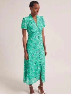 Liliana Cotton Blend Maxi Dress - Green White Palm Floral -The Modern Femme Sales SU24 D620 LILIANA GREENWHITEPALMFLORALPRINT LS 1741copy