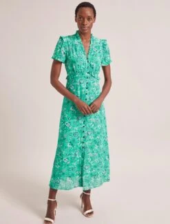 Liliana Cotton Blend Maxi Dress - Green White Palm Floral -The Modern Femme Sales SU24 D620 LILIANA GREENWHITEPALMFLORALPRINT LS 1756copy