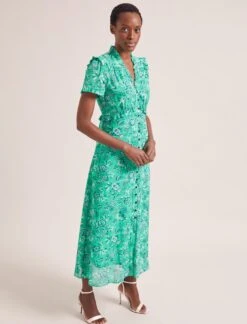 Liliana Cotton Blend Maxi Dress - Green White Palm Floral -The Modern Femme Sales SU24 D620 LILIANA GREENWHITEPALMFLORALPRINT LS 1759copy