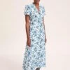 Liliana Cotton Blend Maxi Dress - White Blue Palm Floral -The Modern Femme Sales SU24 D620 LILIANA WHITEBLUEPALMFLORAL LS 39490