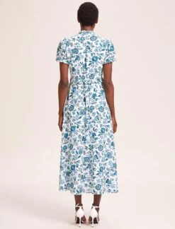 Liliana Cotton Blend Maxi Dress - White Blue Palm Floral -The Modern Femme Sales SU24 D620 LILIANA WHITEBLUEPALMFLORAL LS 39510