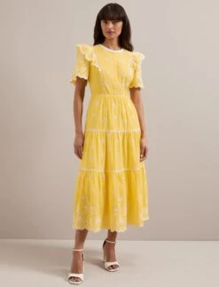 Alana Organic Cotton Maxi Dress - Yellow White -The Modern Femme Sales SU24 D630 ALANA YELLOW WHITE LS 1551