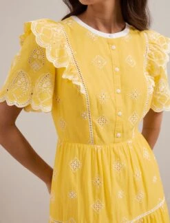 Alana Organic Cotton Maxi Dress - Yellow White -The Modern Femme Sales SU24 D630 ALANA YELLOW WHITE LS 1679