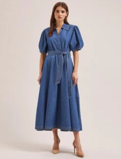 Wren Denim Maxi Dress - Light Blue -The Modern Femme Sales SU24 D634 WREN LIGHTBLUE LS 864