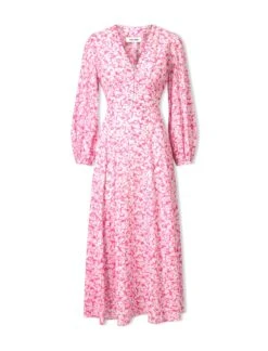 Cora Cotton Blend Maxi Dress - Hot Pink Blossom Print -The Modern Femme Sales SU24 D636 CORA HOTPINKBLOSSOMPRINT CO