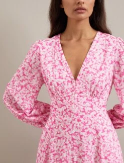 Cora Cotton Blend Maxi Dress - Hot Pink Blossom Print -The Modern Femme Sales SU24 D636 CORA HOTPINKBLOSSOMPRINT LS 1077