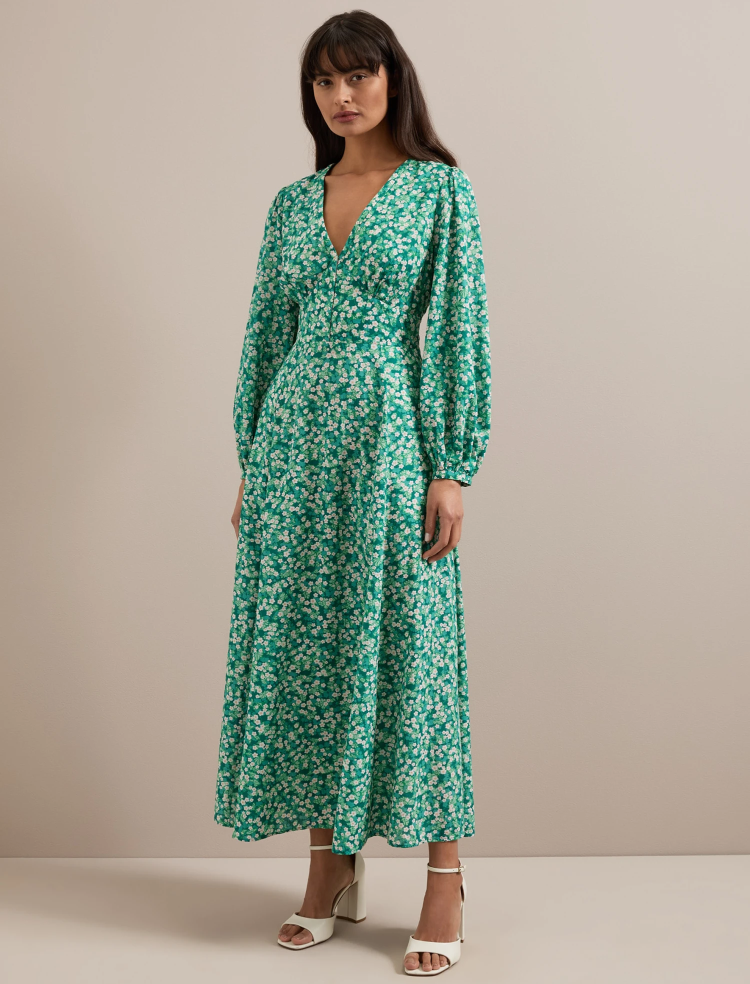 Cora Cotton Blend Maxi Dress - Mid Green Blossom Print 5 Cora Cotton Blend Maxi Dress - Mid Green Blossom Print - Image 3