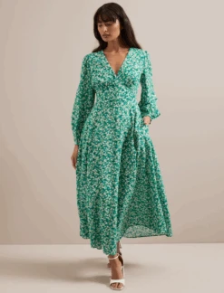 Cora Cotton Blend Maxi Dress - Mid Green Blossom Print 14 Cora Cotton Blend Maxi Dress - Mid Green Blossom Print -The Modern Femme Sales SU24 D636 CORA MIDGREENBLOSSOMPRINT LS 1745