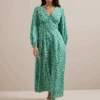Cora Cotton Blend Maxi Dress - Mid Green Blossom Print -The Modern Femme Sales SU24 D636 CORA MIDGREENBLOSSOMPRINT LS 1754