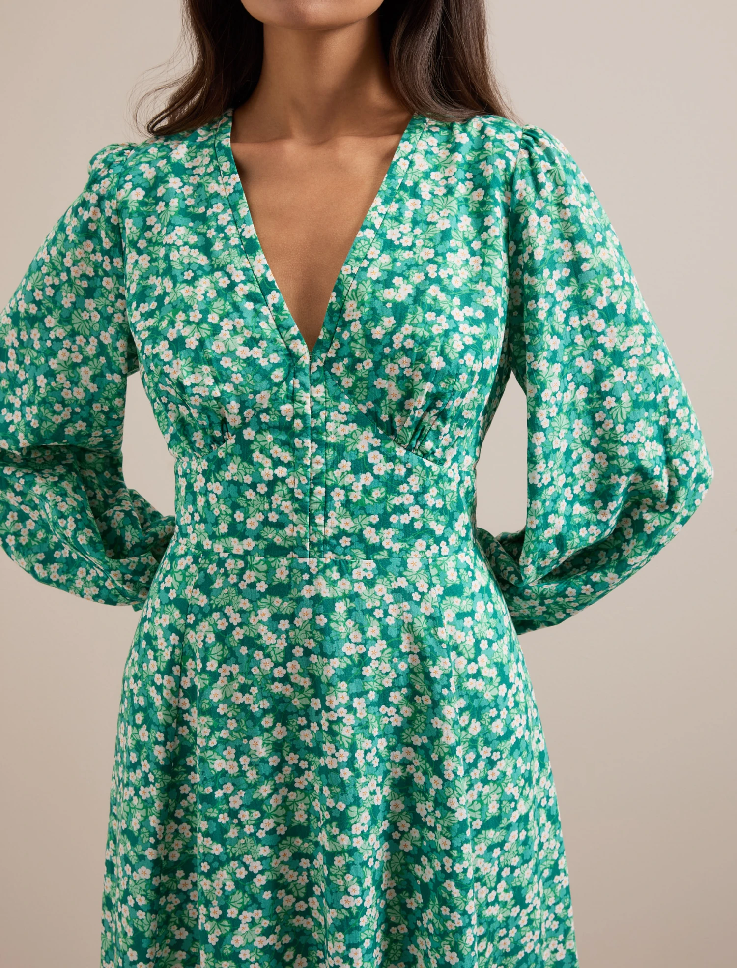 Cora Cotton Blend Maxi Dress - Mid Green Blossom Print 8 Cora Cotton Blend Maxi Dress - Mid Green Blossom Print - Image 6