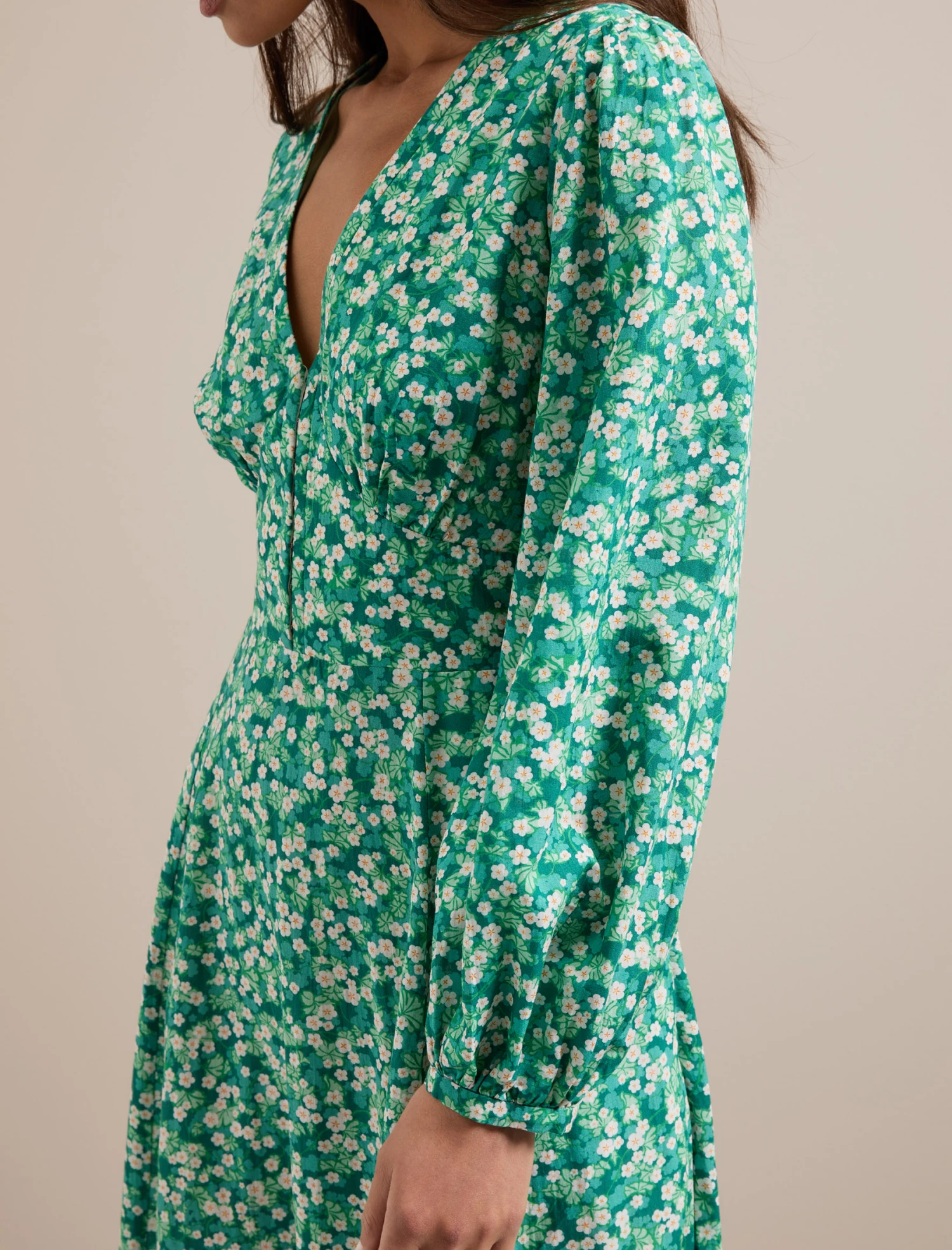 Cora Cotton Blend Maxi Dress - Mid Green Blossom Print 6 Cora Cotton Blend Maxi Dress - Mid Green Blossom Print - Image 4