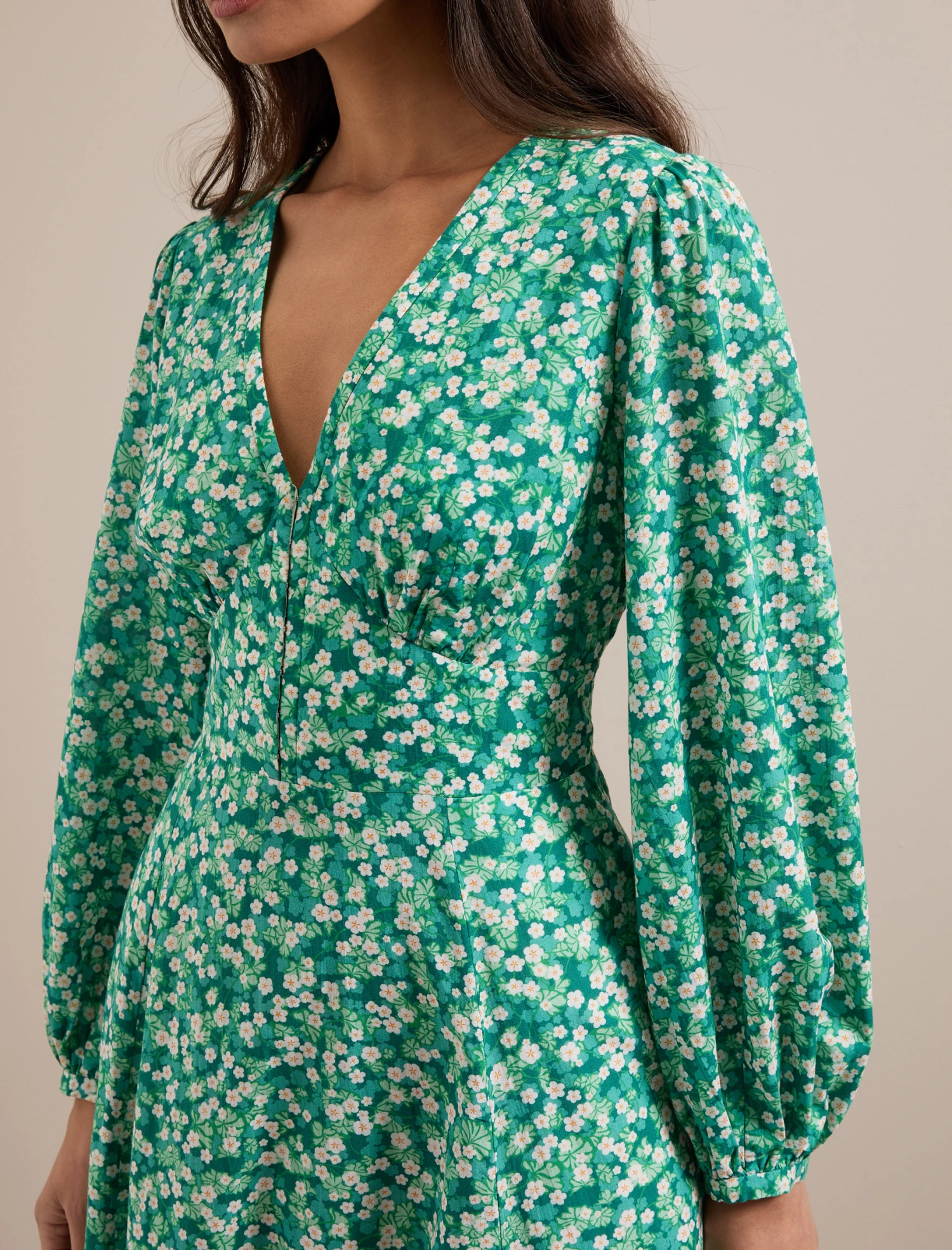Cora Cotton Blend Maxi Dress - Mid Green Blossom Print 4 Cora Cotton Blend Maxi Dress - Mid Green Blossom Print - Image 2