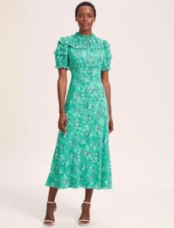 Viola Cotton Blend Bias Cut Maxi Dress - Green White Palm Floral -The Modern Femme Sales SU24 D637 VIOLA GREENWHITEPALMFLORAL LS 39522