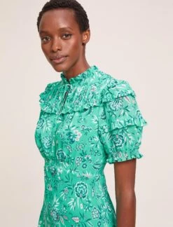 Viola Cotton Blend Bias Cut Maxi Dress - Green White Palm Floral -The Modern Femme Sales SU24 D637 VIOLA GREENWHITEPALMFLORAL LS 39564