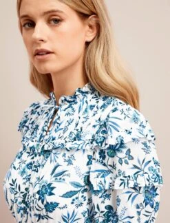 Viola Cotton Blend Bias Cut Maxi Dress - White Blue Palm Floral -The Modern Femme Sales SU24 D637 VIOLA WHITEBLUEPALMFLORALPRINT LS 25650