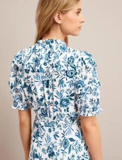 Viola Cotton Blend Bias Cut Maxi Dress - White Blue Palm Floral -The Modern Femme Sales SU24 D637 VIOLA WHITEBLUEPALMFLORALPRINT LS 25660