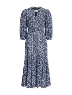 Aspen Cotton Blend Maxi Dress - Blue Ditsy Carnation Print -The Modern Femme Sales SU24 D639 ASPEN BLUEDITSYCARNATIONPRINT CO