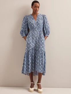 Aspen Cotton Blend Maxi Dress - Blue Ditsy Carnation Print -The Modern Femme Sales SU24 D639 ASPIN BLUEDITSY CARNATION PRINT LS 5851