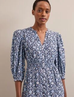 Aspen Cotton Blend Maxi Dress - Blue Ditsy Carnation Print -The Modern Femme Sales SU24 D639 ASPIN BLUEDITSY CARNATION PRINT LS 5894