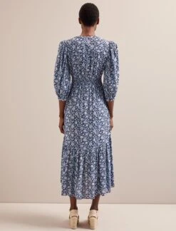 Aspen Cotton Blend Maxi Dress - Blue Ditsy Carnation Print -The Modern Femme Sales SU24 D639 ASPIN BLUEDITSY CARNATION PRINT LS 5899
