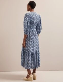Aspen Cotton Blend Maxi Dress - Blue Ditsy Carnation Print -The Modern Femme Sales SU24 D639 ASPIN BLUEDITSY CARNATION PRINT LS 5901