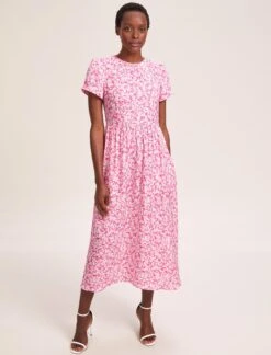 Nina Cotton Blend Maxi Dress - Hot Pink Blossom Print -The Modern Femme Sales SU24 D644 NINA HOTPINKBLOSSOMPRINT LS 41038