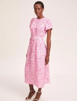 Nina Cotton Blend Maxi Dress - Hot Pink Blossom Print -The Modern Femme Sales SU24 D644 NINA HOTPINKBLOSSOMPRINT LS 41067
