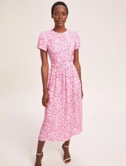 Nina Cotton Blend Maxi Dress - Hot Pink Blossom Print -The Modern Femme Sales SU24 D644 NINA HOTPINKBLOSSOMPRINT LS 41071