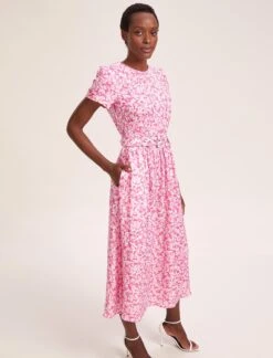 Nina Cotton Blend Maxi Dress - Hot Pink Blossom Print -The Modern Femme Sales SU24 D644 NINA HOTPINKBLOSSOMPRINT LS 41075