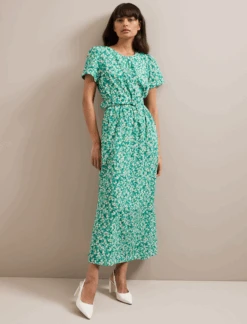 Nina Cotton Blend Maxi Dress - Mid Green Blossom Print -The Modern Femme Sales SU24 D644 NINA MIDGREENBLOSSOMPRINT LS 071