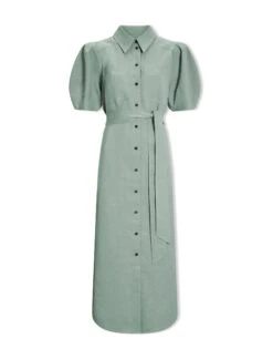 Lyra Techni Linen Maxi Shirt Dress - Sage Green 19 Lyra Techni Linen Maxi Shirt Dress - Sage Green -The Modern Femme Sales SU24 D645 LYRA SAGEGREEN CO