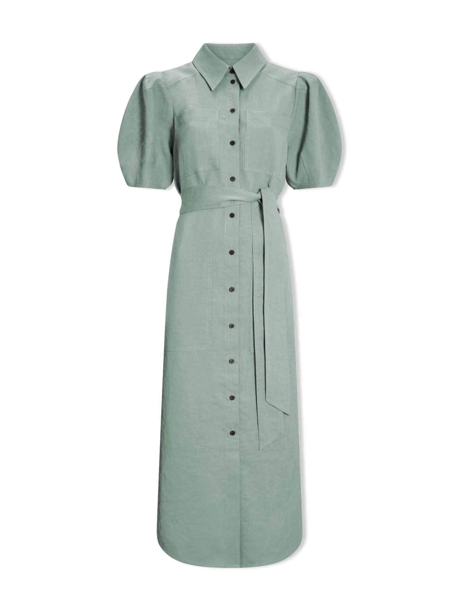 Lyra Techni Linen Maxi Shirt Dress - Sage Green 11 Lyra Techni Linen Maxi Shirt Dress - Sage Green - Image 9