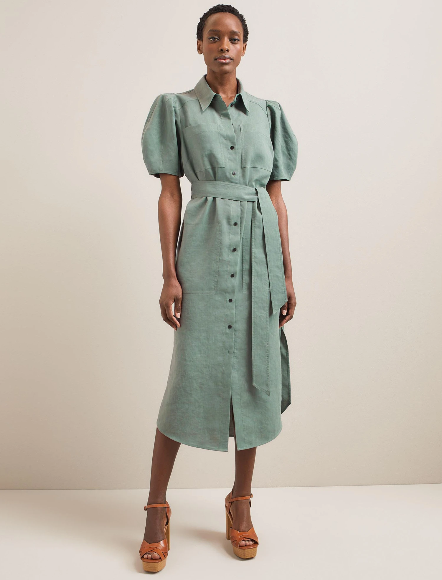 Lyra Techni Linen Maxi Shirt Dress - Sage Green 3 Lyra Techni Linen Maxi Shirt Dress - Sage Green