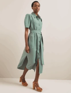 Lyra Techni Linen Maxi Shirt Dress - Sage Green 18 Lyra Techni Linen Maxi Shirt Dress - Sage Green -The Modern Femme Sales SU24 D645 LYRA SAGEGREEN LS 679
