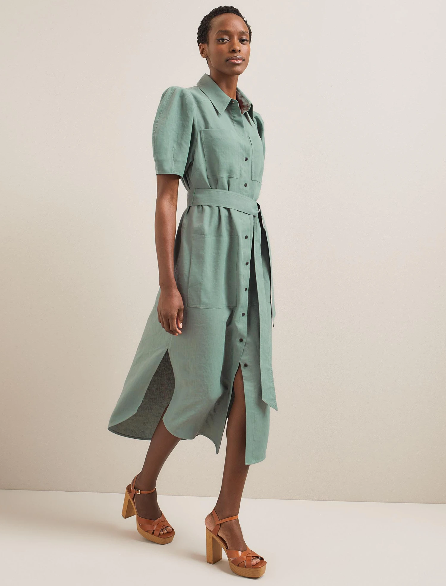 Lyra Techni Linen Maxi Shirt Dress - Sage Green 10 Lyra Techni Linen Maxi Shirt Dress - Sage Green - Image 8