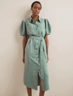 Lyra Techni Linen Maxi Shirt Dress - Sage Green 14 Lyra Techni Linen Maxi Shirt Dress - Sage Green -The Modern Femme Sales SU24 D645 LYRA SAGEGREEN LS 712
