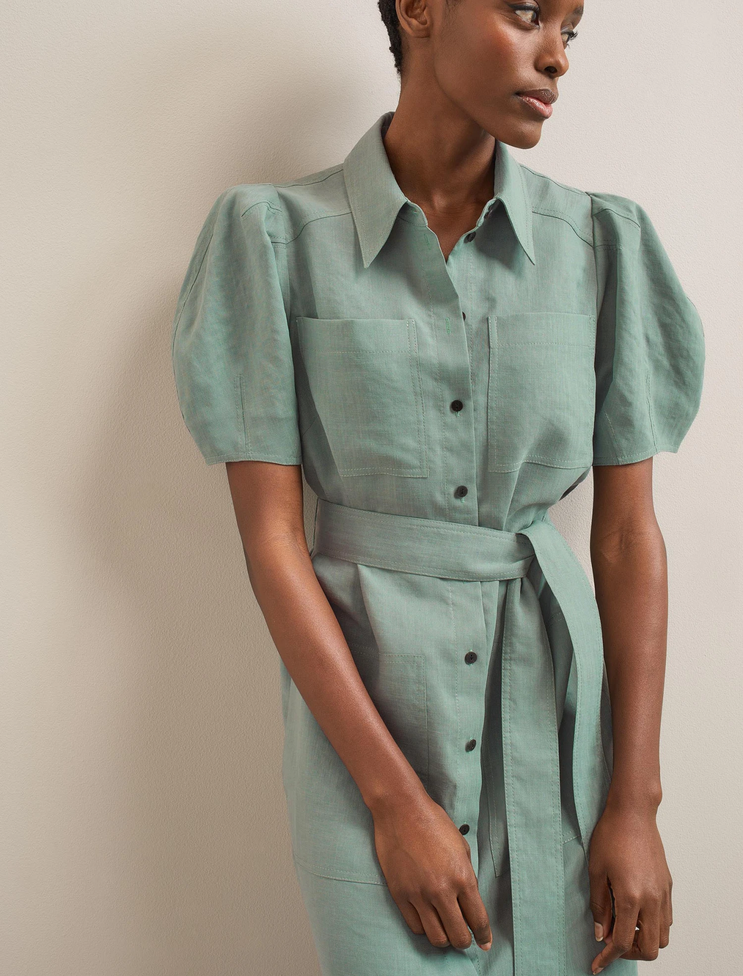 Lyra Techni Linen Maxi Shirt Dress - Sage Green 7 Lyra Techni Linen Maxi Shirt Dress - Sage Green - Image 5