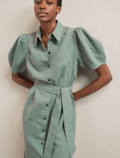 Lyra Techni Linen Maxi Shirt Dress - Sage Green 16 Lyra Techni Linen Maxi Shirt Dress - Sage Green -The Modern Femme Sales SU24 D645 LYRA SAGEGREEN LS 743