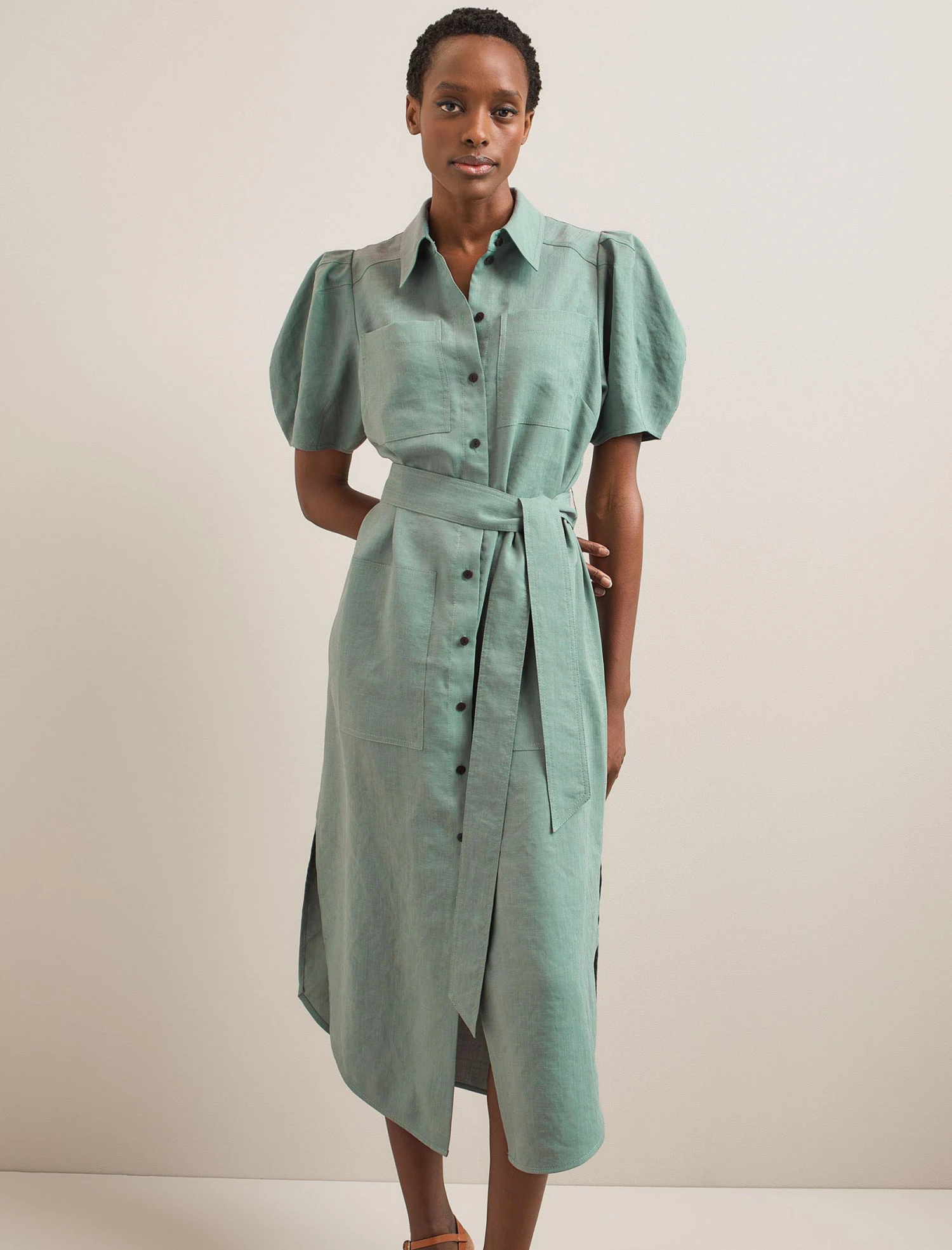 Lyra Techni Linen Maxi Shirt Dress - Sage Green 9 Lyra Techni Linen Maxi Shirt Dress - Sage Green - Image 7