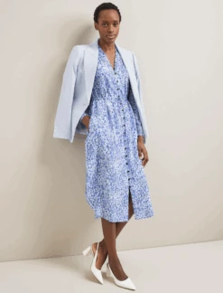 Stella Silk Midi Dress - Blue Leopard Pansy Print -The Modern Femme Sales SU24 JK66 JAMIE PALEBLUE LS 2718
