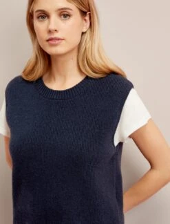 Julie Cotton Round Neck Sleeveless Jumper - Navy -The Modern Femme Sales SU24 K138 JULIE NAVY LS 26563
