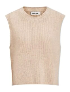 Julie Cotton Round Neck Sleeveless Jumper - Oatmeal -The Modern Femme Sales SU24 K138 JULIE OATMEAL CO
