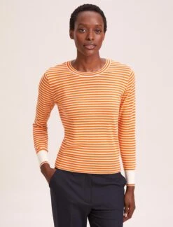 Jodi Cotton Jumper - Orange Yellow Cream Stripe -The Modern Femme Sales SU24 K139 JODIORANGEYELLOWCREAMSTRIPE LS 40537