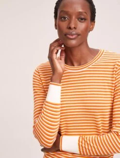 Jodi Cotton Jumper - Orange Yellow Cream Stripe -The Modern Femme Sales SU24 K139 JODIORANGEYELLOWCREAMSTRIPE LS 40548