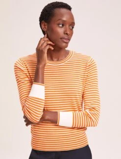 Jodi Cotton Jumper - Orange Yellow Cream Stripe -The Modern Femme Sales SU24 K139 JODIORANGEYELLOWCREAMSTRIPE LS 40582