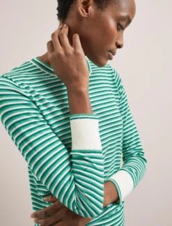 Jodi Cotton Jumper - Teal Mint Cream Stripe -The Modern Femme Sales SU24 K139 JODI TEALMINTCREAMSTRIPE LS 1422